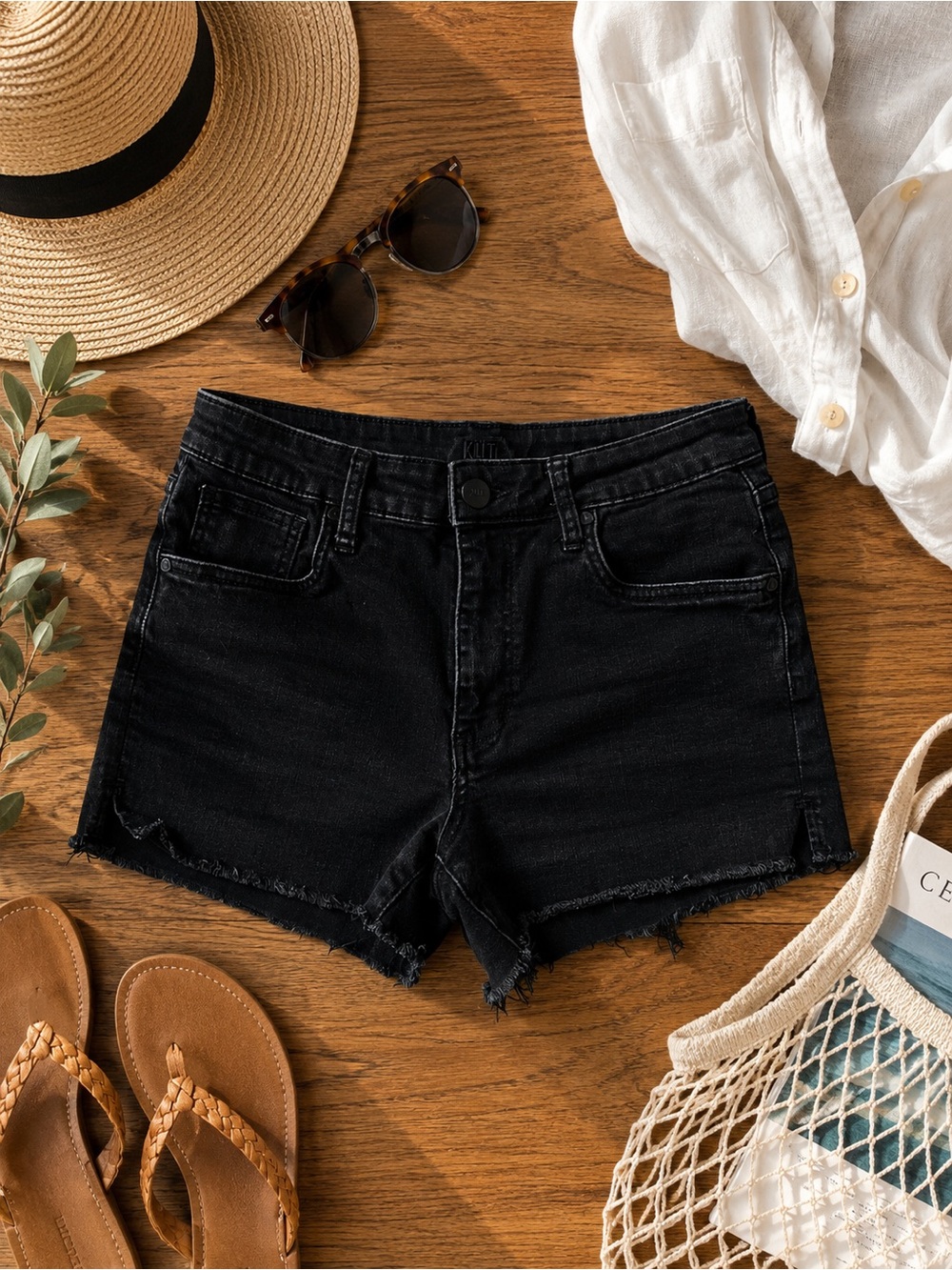Kut from the Kloth Black High-Rise Frayed Denim Shorts Size 6